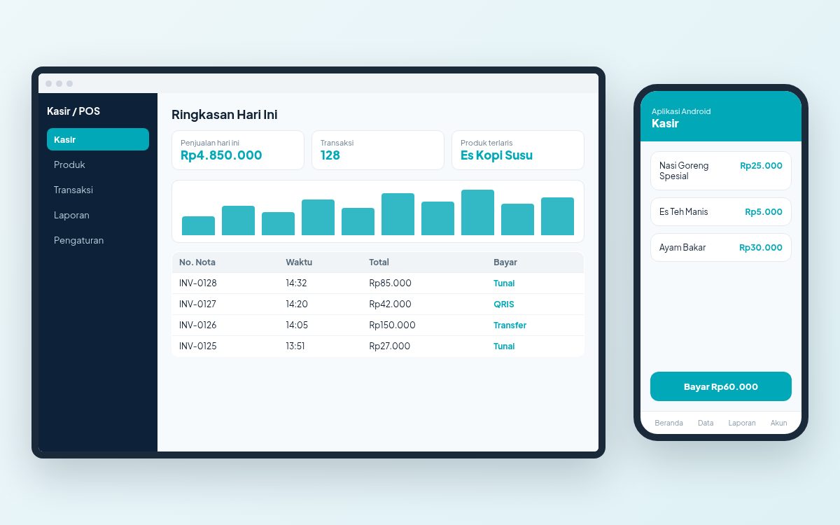 Contoh desain aplikasi Kasir / POS versi web dan Android