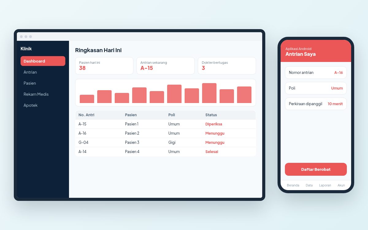 Contoh desain aplikasi Klinik versi web dan Android